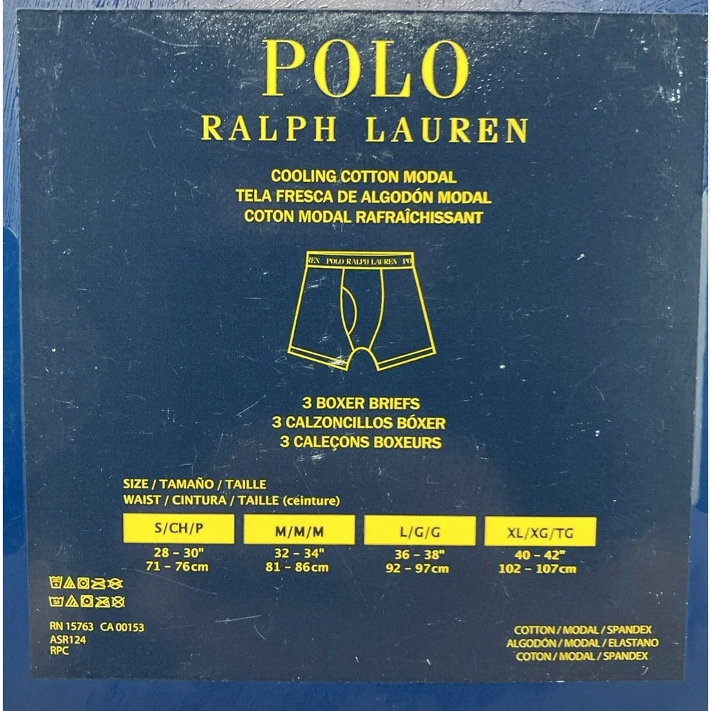 Polo Ralph Lauren Boxer Briefs Bear Logo Print‎ 3 Pack Men's Small NEW
